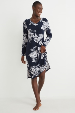 C&A NightFloral Nachtkleding Dames Donkerblauw | 4085IFEZL