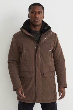 C&A Parka With Hood And Faux Fur Collar Jassen Heren Donkerbruin | 3876MBUVS