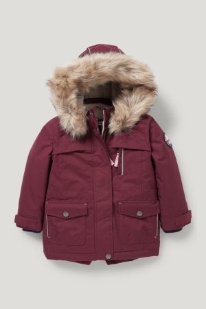 C&A Parka With Hood And Faux Fur Trim Winter Recycled Jassen Meisjes Donkerrood | 0537WJQFS