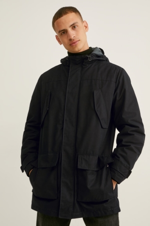 C&A Parka With Hood Jassen Heren Zwart | 1349DABOY