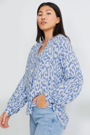 C&A Patterned Blouse Dames Wit Lichtblauw | 0729KGVSX