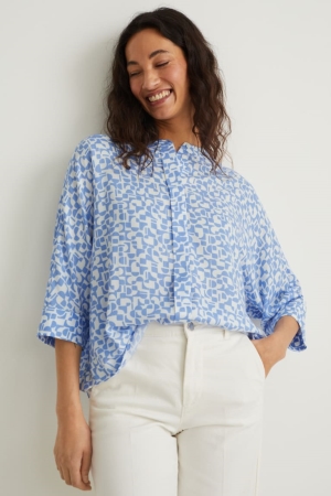 C&A Patterned Blouse Dames Wit Lichtblauw | 8106HTYXU