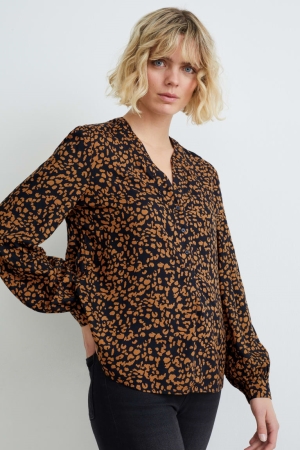 C&A Patterned Blouse Dames Zwart Beige | 6412VZLRT