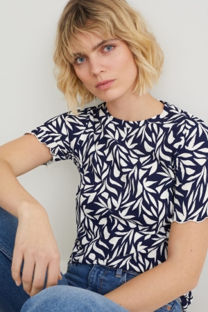 C&A Patterned T-shirts Dames Donkerblauw | 1476FSQOV