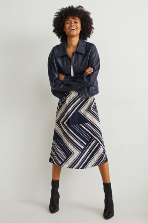 C&A Plissé Rokken Dames Blauw Beige | 2163WEUTC