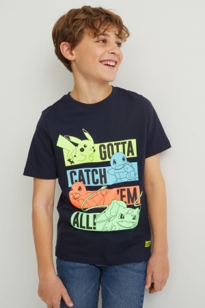 C&A Pokémon Sleeve With In-conversion Katoenen T-shirts Jongens Donkerblauw | 0659AFDPJ