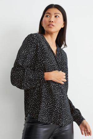 C&A Polka Dot Blouse Dames Zwart | 6084TYXMO