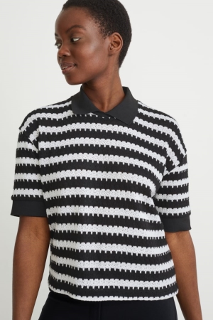 C&A Polo Gestreept Overhemd Dames Zwart Wit | 1479KFNHX