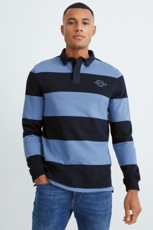 C&A Polo Gestreept Overhemd Heren Blauw Donkerblauw | 5728YELDO