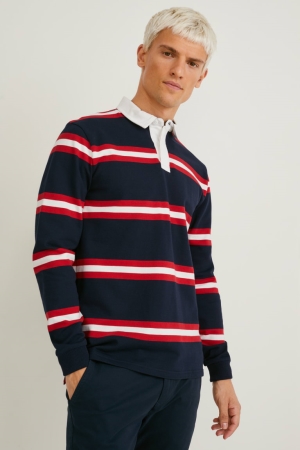 C&A Polo Gestreept Overhemd Heren Donkerblauw | 7938YVFHG
