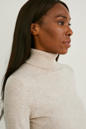 C&A Polo Neck Recycled Jumpers Dames Beige | 3675HRQEN