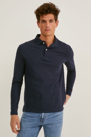 C&A Polo Organic Katoenen Overhemd Heren Donkerblauw | 2603EGLMP