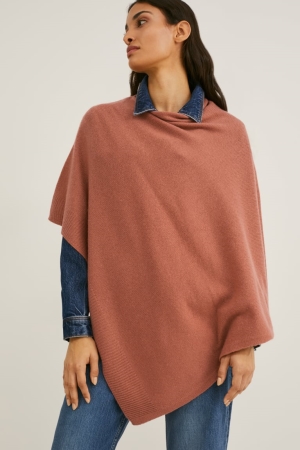 C&A Poncho With Cashmere Wol Blend Hoodie Dames Bruin | 5716AVKQE