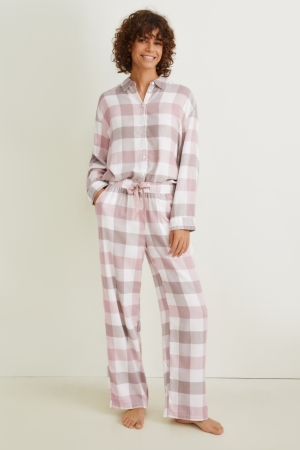 C&A Pyjamas Check Nachtkleding Dames Lichtgrijs | 2610ZGNAL