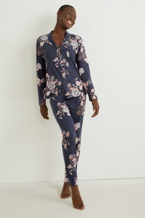 C&A Pyjamas Floral Nachtkleding Dames Donkerblauw | 2974IVLXF
