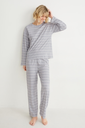 C&A Pyjamas Gestreept Nachtkleding Dames Lichtgrijs | 4912TUIYW