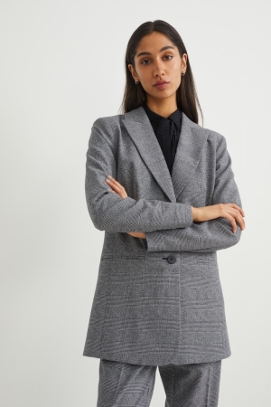 C&A Recycled Check Blazer Dames Grijs Zwart | 6375TPXRK