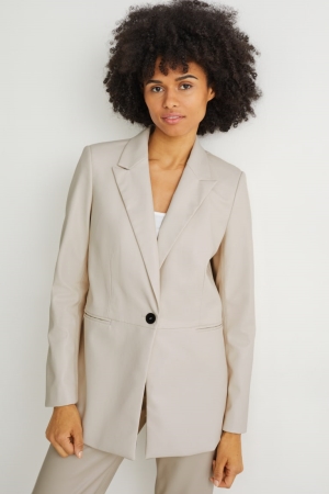C&A Regular Fit Faux Leren Blazer Dames Wit | 6309JDBUF