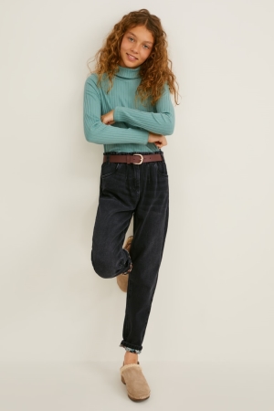C&A Regular Fit With Belt Broek Meisjes Blauw Donkergrijs | 0869JCZPS