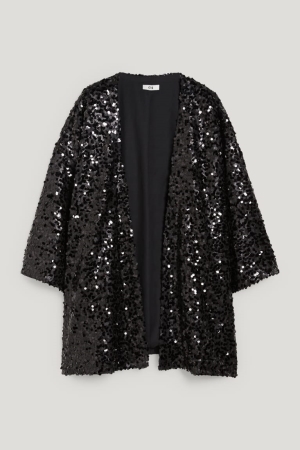 C&A Sequin Kimono Shiny Hoodie Dames Zwart | 1869CLGPI