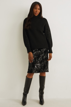 C&A Sequin Shiny Rokken Dames Zwart | 0694ANRHS