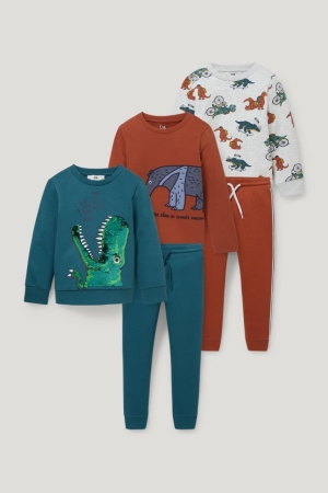 C&A Set 2, 1 Long Sleeve And 2 Joggers Broek Jongens Donkerturquoise | 3946KEHMX
