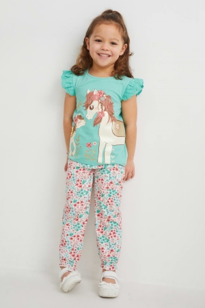 C&A Set 2 Sleeve And 3 Piece T-shirts Meisjes Groen | 0361BPAVK