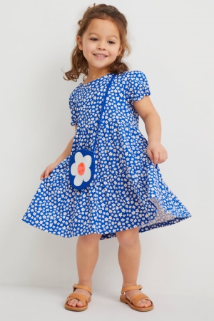 C&A Set And Bag 2 Piece Floral Jurken Meisjes Blauw | 5048XEZOU