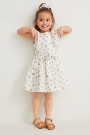 C&A Set And Scrunchie 2 Piece Floral Jurken Meisjes Wit | 3765YNQZX