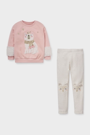 C&A Set And Thermal Leggings 2 Piece Sweatshirts Meisjes Roze | 2415VJZYH