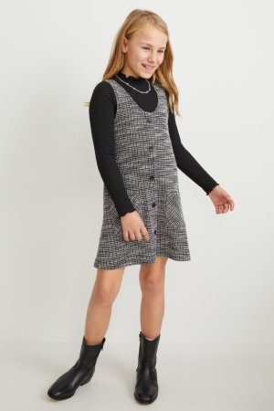C&A Set Bouclé And Long Sleeve 2 Piece Topjes Meisjes Zwart | 0874BMUEI