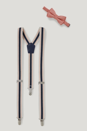 C&A Set Bow Tie And Braces 2 Piece T-shirts Jongens Donkerblauw | 5742CVRAS