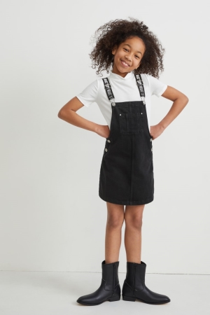 C&A Set Denim Pinafore And Sleeve 2 Piece Jurken Meisjes Blauw Donkergrijs | 7325YTGNJ