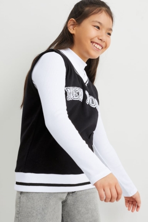 C&A Set Long Sleeve And Slipover 2 Piece Topjes Meisjes Zwart | 1528PWCLV