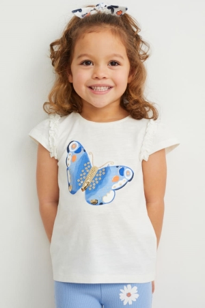 C&A Set Sleeve And Scrunchie 2 Piece T-shirts Meisjes Wit | 1576BCZUW