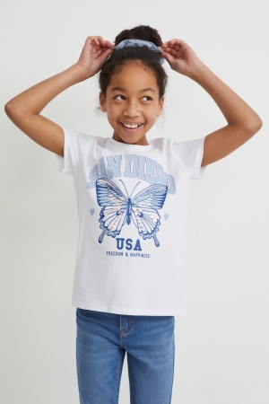 C&A Set Sleeve And Scrunchie 2 Piece T-shirts Meisjes Wit | 4817ULNGP