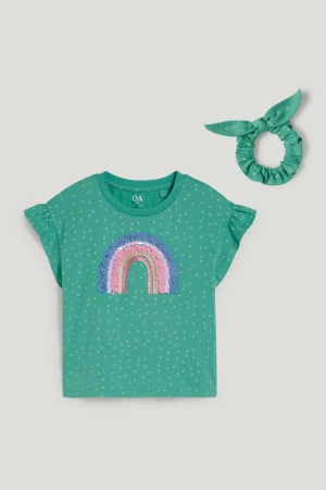 C&A Set Sleeve And Scrunchie 2 Piece T-shirts Meisjes Groen | 5749EQYTS