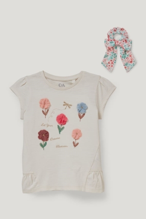 C&A Set Sleeve And Scrunchie 2 Piece T-shirts Meisjes Wit | 6891UKSHF