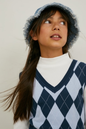 C&A Set Slipover And Polo Neck 2 Piece Topjes Meisjes Wit Blauw | 8476HYGQT