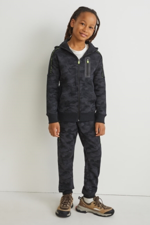 C&A Set Zip-through And Joggers 2 Piece Patterned Sweatshirts Meisjes Zwart | 5416QVTKY