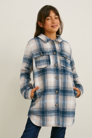 C&A Shacket Check Jassen Meisjes Donkerblauw Grijs | 8172MGKCX