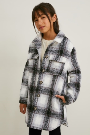 C&A Shacket Check Jassen Meisjes Zwart Grijs | 3187LKQMA