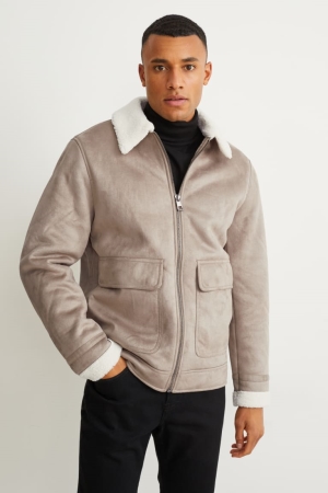 C&A Shearling Faux Suede Jassen Heren Grijs Bruin | 3862CXAHN