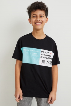 C&A Sleeve Augmented Reality Motif T-shirts Jongens Zwart | 2638AHRKF