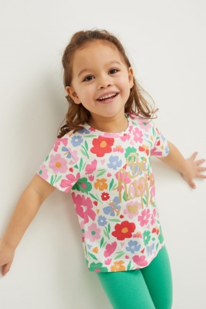 C&A Sleeve In-conversion Katoenen Floral T-shirts Meisjes Wit | 3578CIKNH
