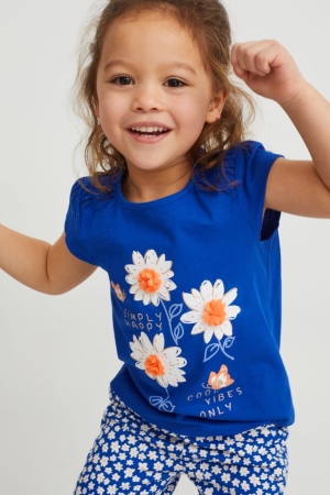 C&A Sleeve In-conversion Katoenen T-shirts Meisjes Donkerblauw | 8510SJVGM