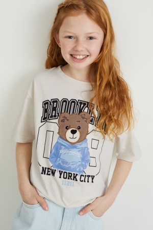 C&A Sleeve Organic Katoenen T-shirts Meisjes Wit | 4351ZDYXE