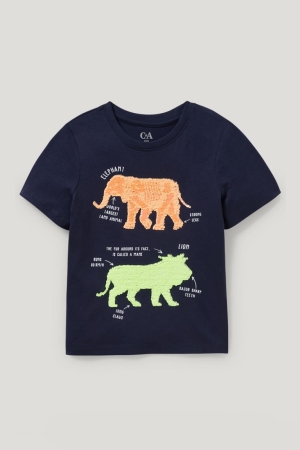 C&A Sleeve Shiny T-shirts Jongens Donkerblauw | 9312GILOE