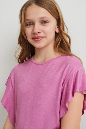 C&A Sleeve Shiny T-shirts Meisjes Lichtpaars | 9823INAXP