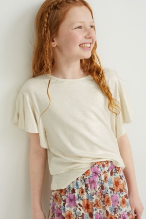 C&A Sleeve Shiny T-shirts Meisjes Wit | 6312MKHGI